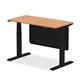 Air 1200 x 600mm Height Adjustable Desk Oak Top Cable Ports Black Leg With Black Steel Modesty Panel