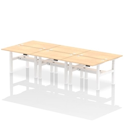 Air Back-to-Back 1200 x 800mm Height Adjustable 6 Person Bench Desk Maple Top CP White Frame