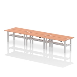 Air Back-to-Back 1600 x 600mm Height Adjustable 6 Person Bench Desk Beech Top CP Silver Frame