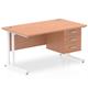 Impulse 1400 Rectangle White Cant Leg Desk Beech 1 x 3 Drawer Fixed Ped