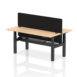 Air Back-to-Back 1800 x 600mm Height Adjustable 2 Person Bench Desk Maple Top CP Black Frame with Black Straight Screen