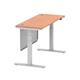 Air 1400 x 600mm Height Adjustable Desk Beech Top Cable Ports Silver Leg With Silver Steel Modesty Panel