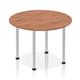 Impulse 1000mm Round Table Walnut Top Brushed Aluminium Post Leg