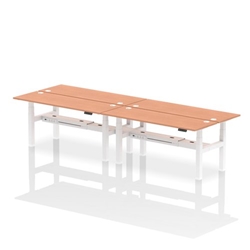 Air Back-to-Back 1800 x 600mm Height Adjustable 4 Person Bench Desk Beech Top CP White Frame