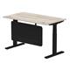 Air 1400 x 800mm Height Adjustable Desk Grey Oak Top Cable Ports Black Leg With Black Steel Modesty Panel