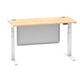 Air 1400 x 600mm Height Adjustable Desk Maple Top Cable Ports White Leg With White Steel Modesty Panel