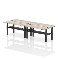 Air Back-to-Back 1600 x 600mm Height Adjustable 4 Person Bench Desk Grey Oak Top CP Black Frame