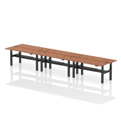 Air Back-to-Back 1800 x 600mm Height Adjustable 6 Person Office Bench Desk Walnut Top with Cable Ports Black Frame