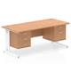 Impulse 1600 x 800mm Straight Desk Oak Top White Cable Managed Leg 1 x 2 Drawer 1 x 3 Drawer Fixed Pedestal
