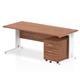 Impulse 1800 x 800mm Straight Desk Walnut Top White Cable Managed Leg with 2 Drawer Mobile Pedestal