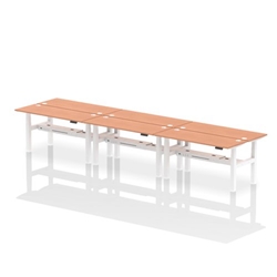 Air Back-to-Back 1600 x 600mm Height Adjustable 6 Person Bench Desk Beech Top CP White Frame