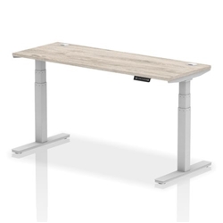 Air 1600 x 600mm Height Adjustable Desk Grey Oak Top Cable Ports Silver Leg