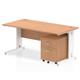 Impulse 1600 x 800mm Straight Desk Oak Top White Cable Managed Leg with 2 Drawer Mobile Pedestal