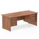 Impulse 1800 Rectangle Panel End Leg Desk WALNUT 1 x 2 Drawer 1 x 3 Drawer Fixed Ped