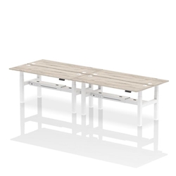 Air Back-to-Back 1800 x 600mm Height Adjustable 4 Person Office Bench Desk Grey Oak Top with Cable Ports White Frame