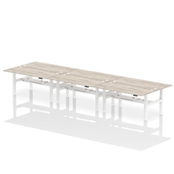 Air Back-to-Back 1800 x 800mm Height Adjustable 6 Person Bench Desk Grey Oak Top CP White Frame
