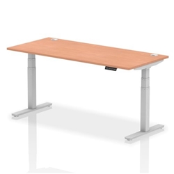 Air 1800 x 800mm Height Adjustable Desk Beech Top Cable Ports Silver Leg