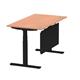 Air 1400 x 800mm Height Adjustable Desk Beech Top Cable Ports Black Leg With Black Steel Modesty Panel
