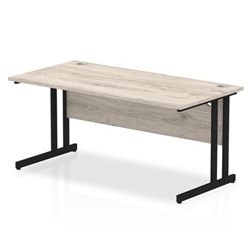 Impulse 1600 x 800mm Straight Desk Grey Oak Top Black Cantilever Leg