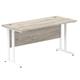 Impulse 1400 x 600mm Straight Desk Grey Oak Top White Cantilever Leg