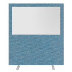 Impulse Plus Clear Half Vision 1800/1600 Floor Free Standing Screen Sky Blue Fabric Light Grey Edges
