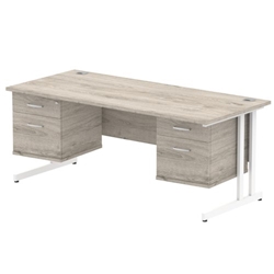 Impulse 1800 x 800mm Straight Desk Grey Oak Top White Cantilever Leg 2 x 2 Drawer Fixed Pedestal
