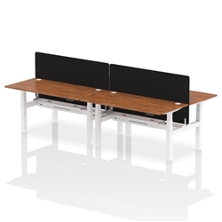 Air Back-to-Back 1600 x 800mm Height Adjustable 4 Person Bench Desk Walnut Top CP White Frame with Black Straight Screen