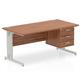 Impulse 1600 x 800mm Straight Desk Walnut Top Silver Cable Managed Leg 1 x 3 Drawer Fixed Pedestal