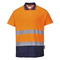 Portwest Hi Vis Cotton Comfort Contrast Polo Shirt S/S M Orange/Navy