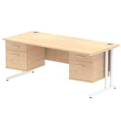 Impulse 1800 x 800mm Straight Desk Maple Top White Cantilever Leg 2 x 2 Drawer Fixed Pedestal