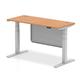 Air 1400 x 600mm Height Adjustable Desk Oak Top Cable Ports Silver Leg With Silver Steel Modesty Panel