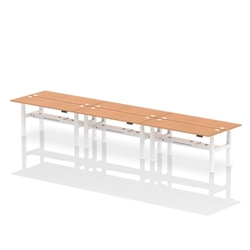 Air Back-to-Back 1800 x 600mm Height Adjustable 6 Person Bench Desk Oak Top CP White Frame