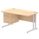 Impulse 1400 Rectangle Silver Cant Leg Desk MAPLE 1 x 2 Drawer Fixed Ped