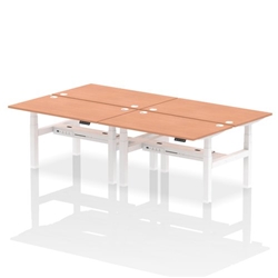 Air Back-to-Back 1400 x 800mm Height Adjustable 4 Person Bench Desk Beech Top CP White Frame