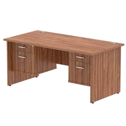 Impulse 1600 x 800mm Straight Desk Walnut Top Panel End Leg 2 x 2 Drawer Fixed Pedestal