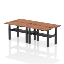 Air Back-to-Back 1200 x 600mm Height Adjustable 4 Person Bench Desk Walnut Top CP Black Frame