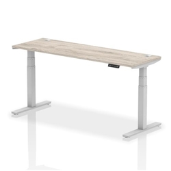 Air 1800 x 600mm Height Adjustable Desk Grey Oak Top Cable Ports Silver Leg