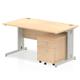 Impulse 1400 x 800mm Straight Desk Maple Top Silver Cable Managed Leg with 2 Drawer Mobile Pedestal Bundle