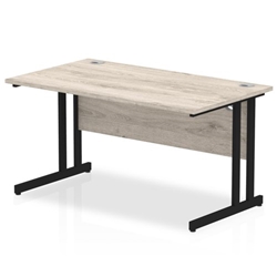 Impulse 1400 x 800mm Straight Desk Grey Oak Top Black Cantilever Leg