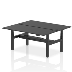 Air Back-to-Back 1800 x 800mm Height Adjustable 2 Person Office Bench Desk Black Top with Cable Ports Black Frame
