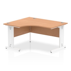 Impulse 1400mm Left Crescent Desk Oak Top White Cable Managed Leg