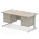 Impulse 1600 x 800mm Straight Desk Grey Oak Top Silver Cable Managed Leg 2 x 2 Drawer Fixed Pedestal