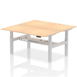 Air Back-to-Back 1600 x 800mm Height Adjustable 2 Person Office Bench Desk Maple Top with Cable Ports Silver Frame