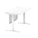 Air 1600 x 800mm Height Adjustable Desk White Top Cable Ports White Leg With White Steel Modesty Panel