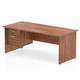Impulse 1800 Rectangle Panel End Leg Desk WALNUT 1 x 2 Drawer Fixed Ped