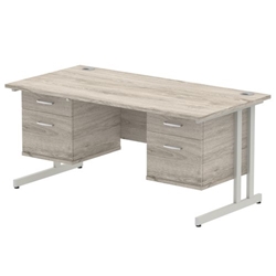 Impulse 1600 x 800mm Straight Desk Grey Oak Top Silver Cantilever Leg 2 x 2 Drawer Fixed Pedestal