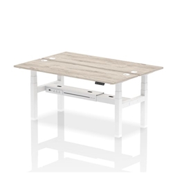 Air Back-to-Back 1800 x 600mm Height Adjustable 2 Person Bench Desk Grey Oak Top CP White Frame