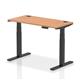 Air 1200 x 600mm Height Adjustable Desk Oak Top Cable Ports Black Leg
