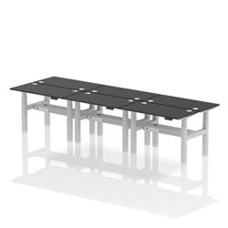 Air Back-to-Back 1200 x 600mm Height Adjustable 6 Person Bench Desk Black Top CP Silver Frame