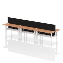 Air Back-to-Back 1400 x 600mm Height Adjustable 6 Person Bench Desk Oak Top CP White Frame with Black Straight Screen